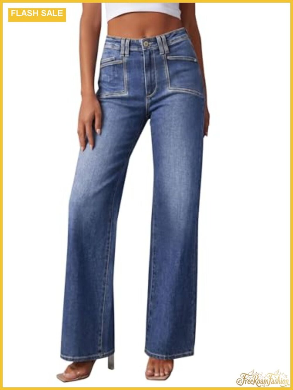 Wide Leg High Rise Jeans for Women 2026 Stretchy Denim Pants with Pockets